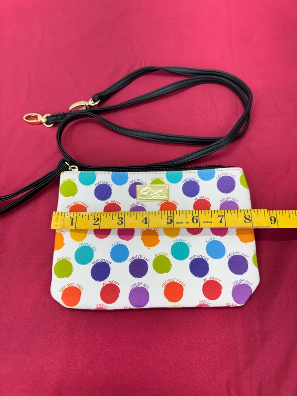 Playful Multicolor Polka Dot Crossbody Bag with Black Strap - Picture 5 of 9